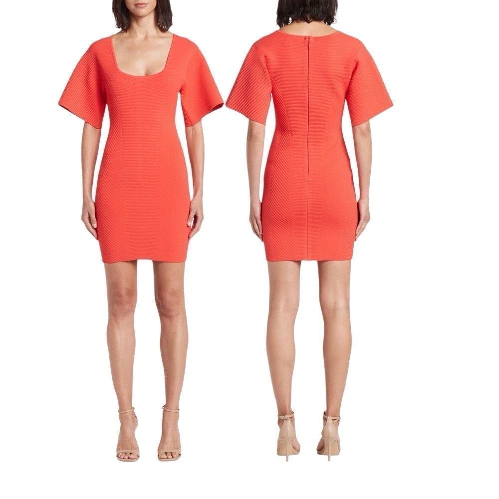 NWT Herve Leger Paris Contour Corset Ribbed Knit Mini Body-con Dress in Red Sz M